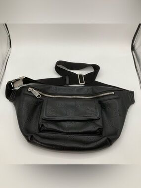 Gucci 645093 Front Pocket Black Belt Bag GG Embossed